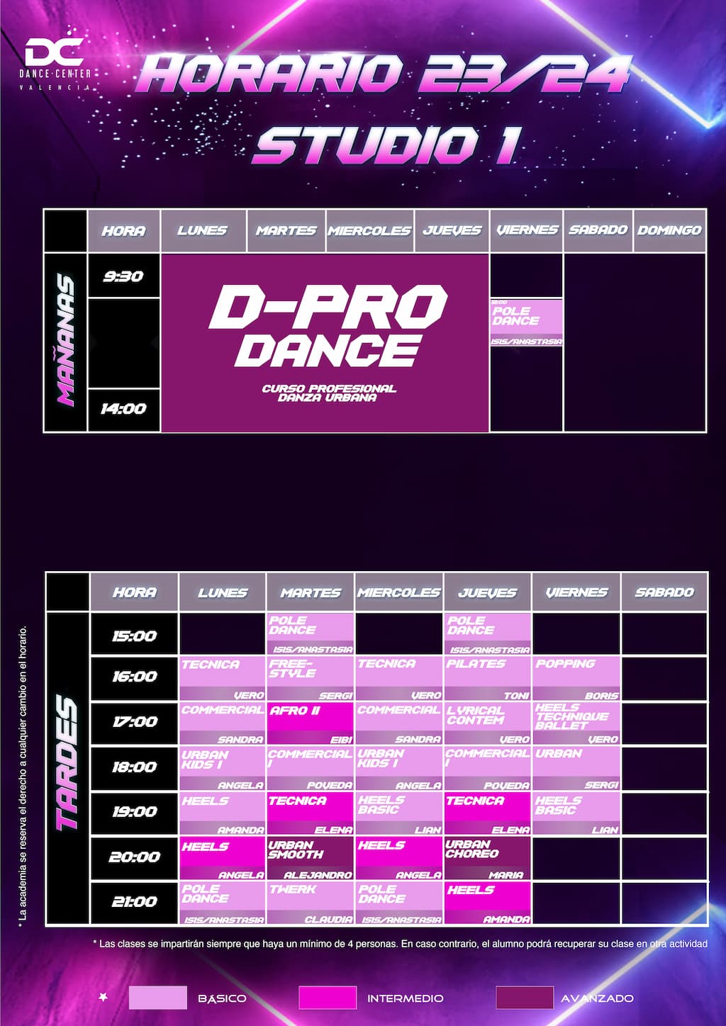 horario de la sala 1 DC noviembre