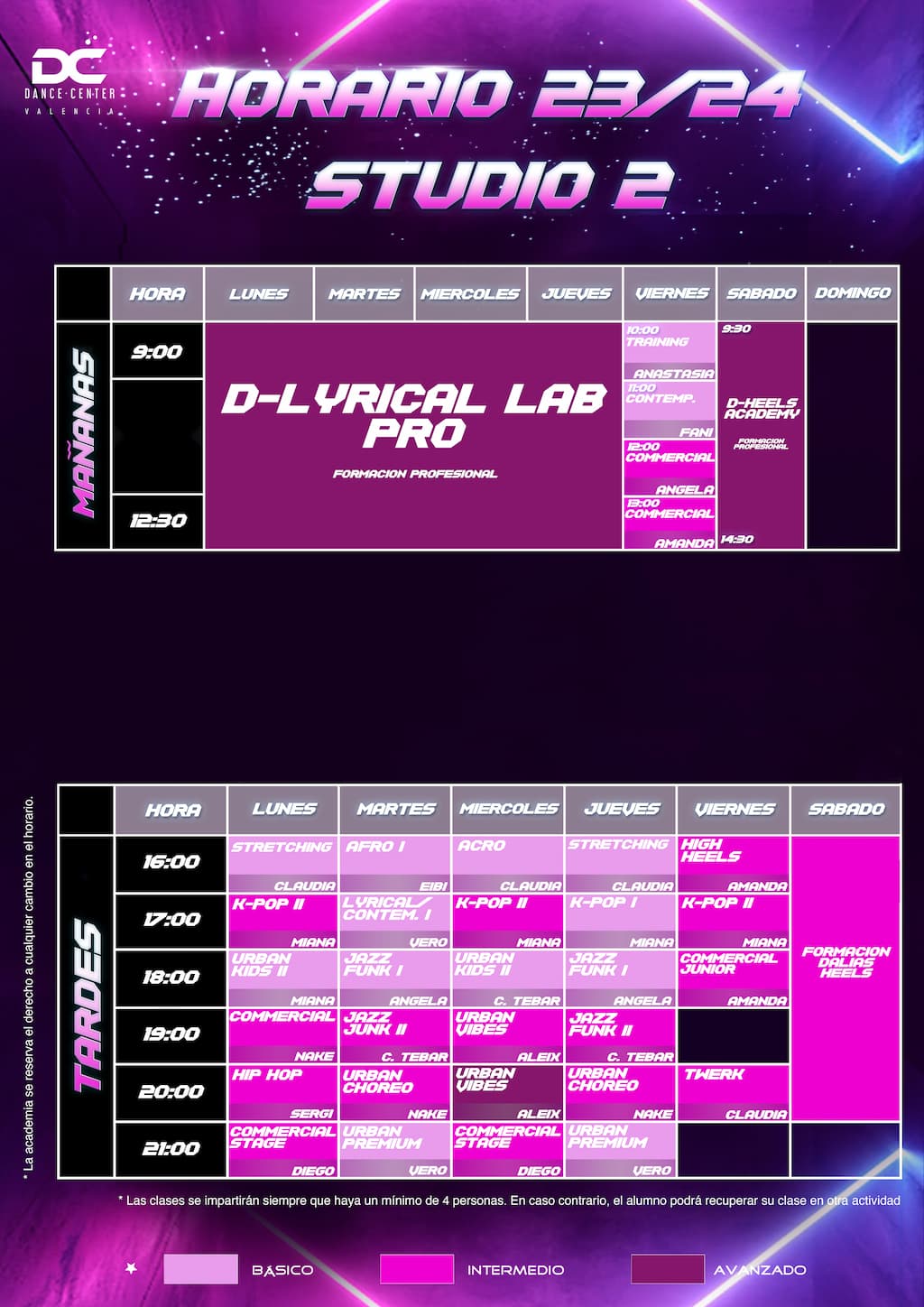 horario de la sala 2 DC noviembre