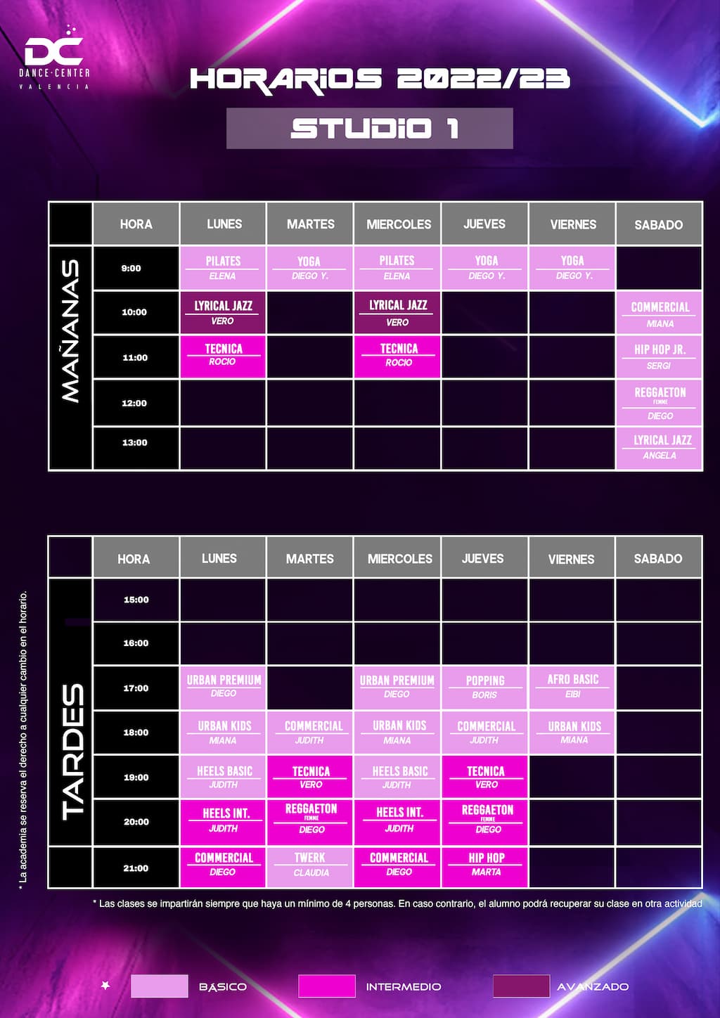 horario de la sala Studio 1 abril