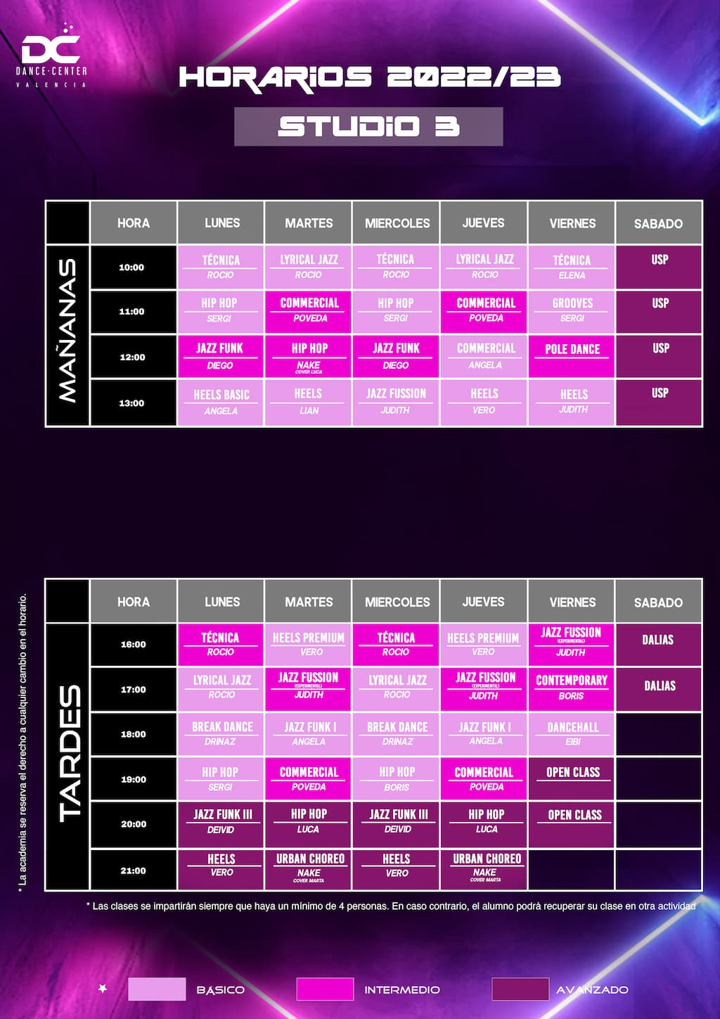 horario de la sala Studio 3 abril