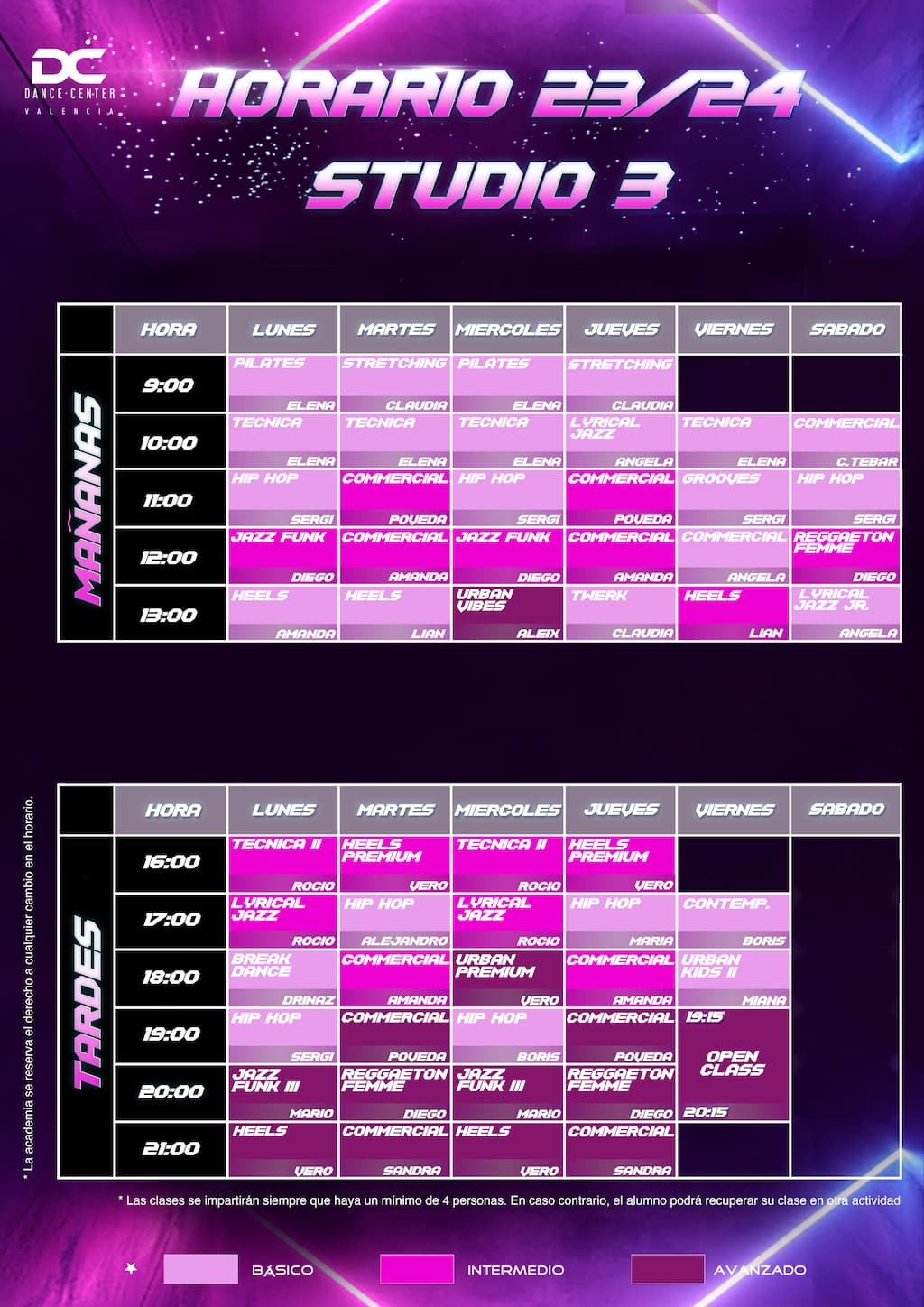 horario de la sala 3 DC noviembre